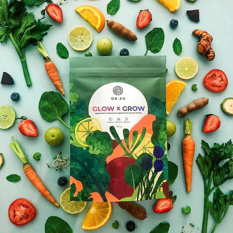 The Original Blend: Complete Skin, Hair and Gut Nutrition.Glow x Grow, is a power-packed blend of 38 ingredients that deliver the perfect nutrition profile of vitamins, minerals, antioxidants, fibre and probiotics in just one sachet! We never use any artificial flavours, colours or preservatives.